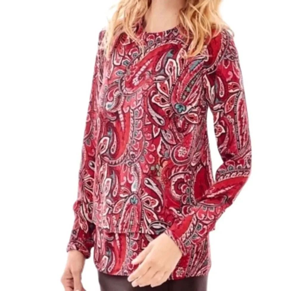 J. Jill Red and Pink Paisley Two Tiered Tunic Sz L